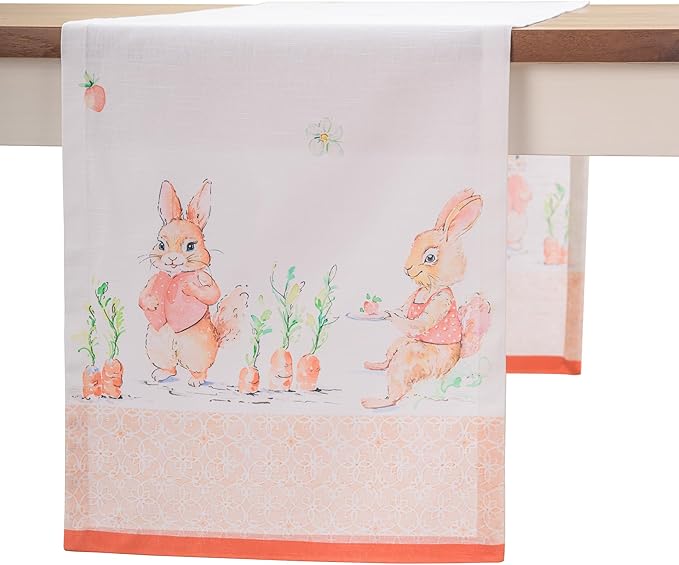 Maison d'Hermine Table Runner 100% Cotton Single Layer Table Runners 108 inches Long Decorative for Home Kitchen Dining Party Baby Shower Wedding Bridal Shower Spring Summer (Bunny Party,14.50"x108")