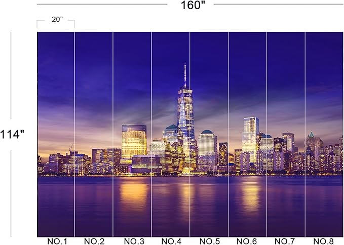 Eierme-New York City Skyline lit up at Night time Reflecting Off of The Hudson River 160" x 114"