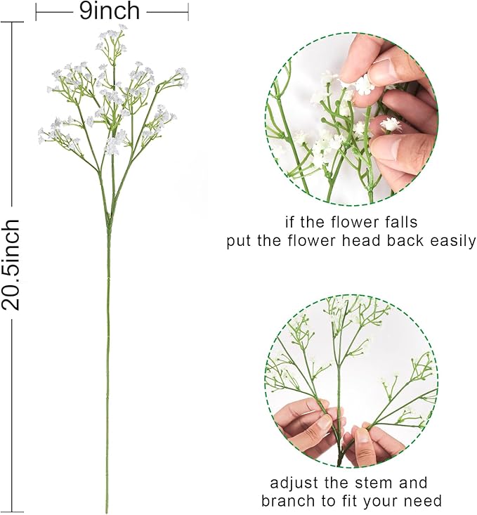 DEEMEI 6 PCS Babys Breath Artificial Flowers Fake Babys Breath Flowers Artificial Bulk White Gypsophila Bouquets Real Touch Faux Flowers for Wedding Floral Arrangement Party Home Decoration