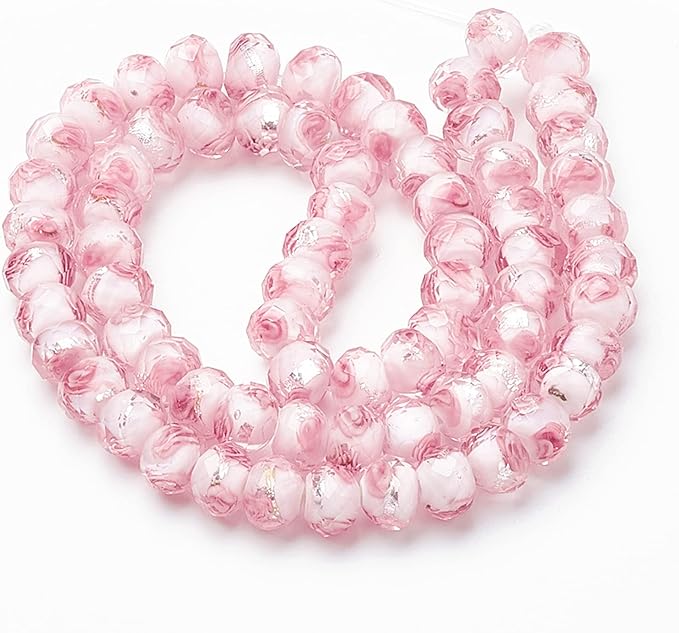 PH PandaHall 45pcs 11~12mm Pink Rose Lampwork Glass Beads Silver Foil Glass Flower Beads Floral Handmade Lampwork Bead with 1.6~2mm Hole Round Loose Bead for Rosary Making Jewelry Craft Making