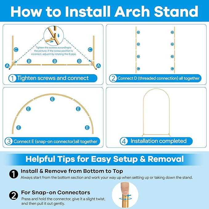 7.2FT, 6FT Arch Backdrop Stand with Cover Set of 2, Gold Metal Balloon Wedding Arch Frame with 8 Ground Stakes Stable for Outdoor Birthday Party Wedding Ceremony Bridal Baby Shower Decoration
