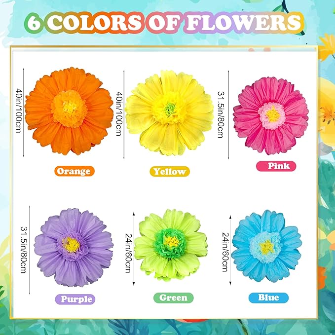 Giegxin 6 Pcs 40" 31.5" 24" Colorful Giant Paper Flowers Decorations for Wall Extra Large Christmas Tissue Paper Flowers Crepe Floral Decoration for Mexican Xmas Fiesta Wedding Birthday Decor