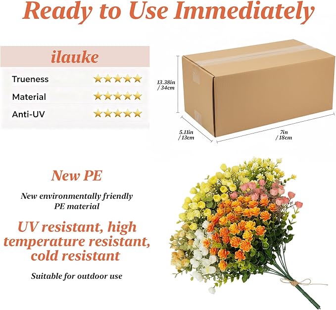 ilauke 7 Bundle Artificial Outdoor Flowers UV Resistant, Realistic Faux Roses in Multicolor for Garden Porch Decoration, All Season Fake Plants Bouquet