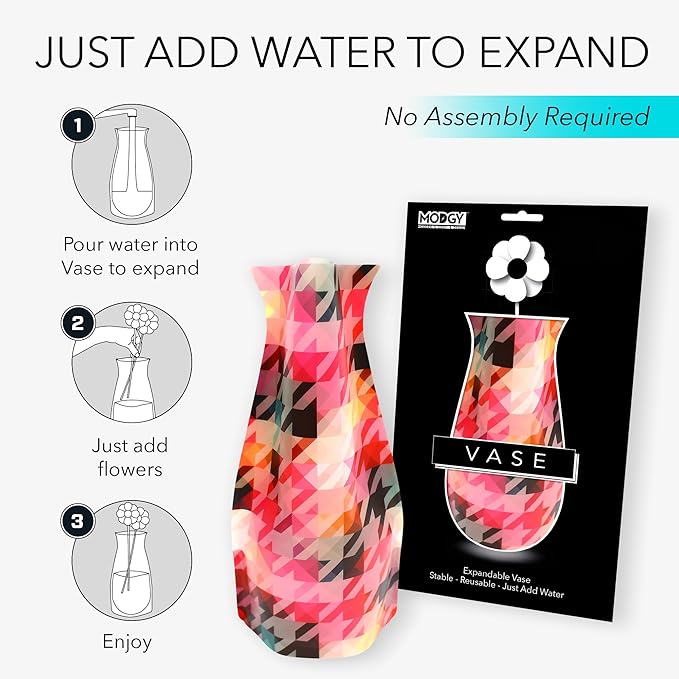 MODGY Expandable Flower Vase Plastic Decorative Modern Vases for Flowers Centerpieces Dining Table Decor Living Room Bathroom Wedding Office, Bassett
