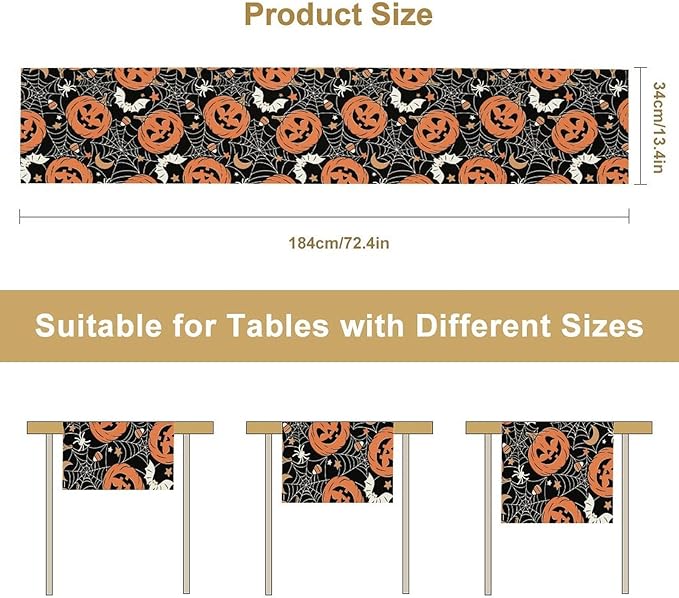 Bat Table Runner,Halloween Pumpkin Spider Web Table Runner for Home Kitchen Table Dining Garden Farmhouse Wedding Party Decor 13x90 Inch