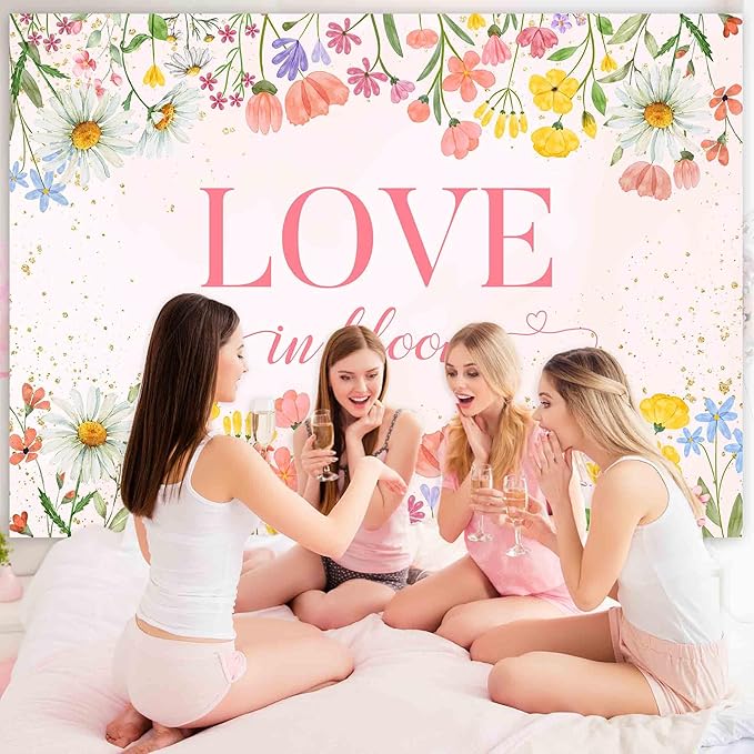 Sensfun Love in Bloom Bridal Shower Decorations Wildflower Wedding Shower Backdrop Pink Love in Bloom Engagement Party Background Spring Floral Wedding Bachelorette Party Decorations Supplies 6x4ft