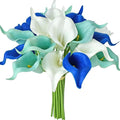 Mandy's PU Shades of Blue Calla Lily Artificial Flowers 20 Stems 13.5in Faux Realistic Centerpiece for Thanksgiving and Christmas Decorations DIY Bridal Bouquet Home Décor