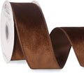 Ribbli Brown Velvet Wired Ribbon 2.5 Inch Velvet with Satin Christmas Ribbon for Gift Wrapping Christmas Tree Decoration Crafts Wreaths Supplies-Continuous 10 Yards