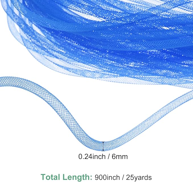 Mesh Tube Ribbon 25 Yards, 6mm Elastic Fabric Ribbons Mesh Tubing for Crafts/Gift Wrapping/Flower Bouquets/Wedding/Birthday/Holiday/Wreaths Christmas/Decoration[Blue]