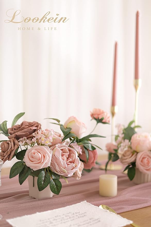 Lookein Artificial Flowers for DIY Wedding Decoration Bridal Bouquet Table Centerpieces Flower Garland Wreaths Aisle Arch Flower Decoration, Belle Blush