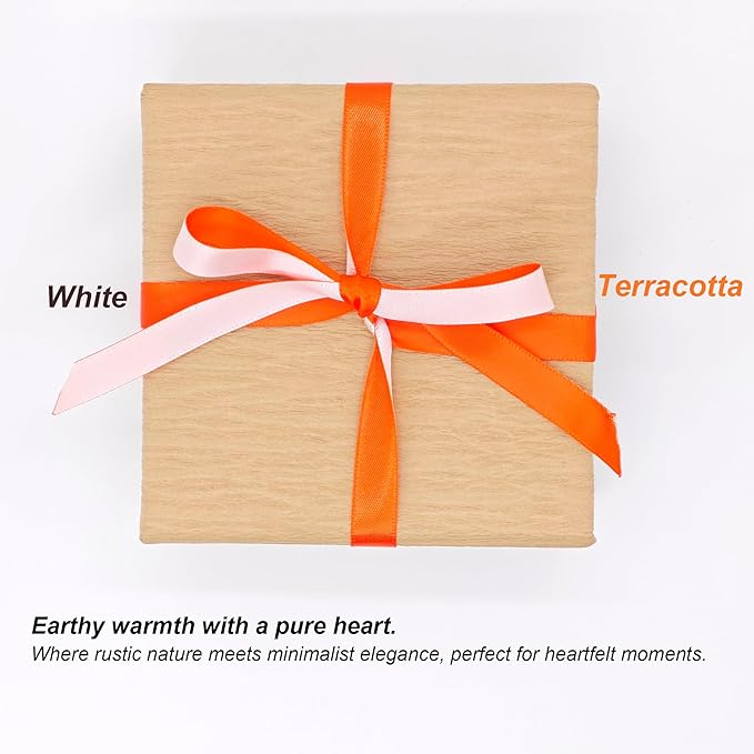 Ribbon 1 Inch, White & Terracotta Two-Tone Double Faced Satin Ribbon for Gift Wrapping, Flower Bouquet, Bow, Hair, Wedding, DIY Crafts, Holiday Party Decorations, 30 Yards Total