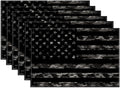Black Camo American Flag Placemats Set of 6, Linen Place Mat Washable Stain Resistant Table Mats for Farmhouse Kitchen Dining Party Wedding Decor 12x18 Inch