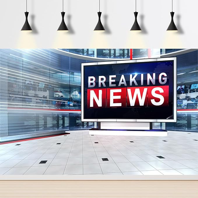 Breaking News Backdrop TV News Broadcast Hall Studio Background News Room Broadcasting Photography Background Program Record News Report Business Newsman Backdrop Kids Portrait Photo Props 15x8ft