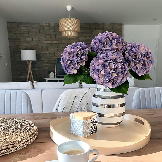 4Pcs Puple Artificial Silk Hydrangea Flowers,22" Silk Faux Hydrangea Bouquet for Home Table Centerpieces Wedding Garden Party Decoration