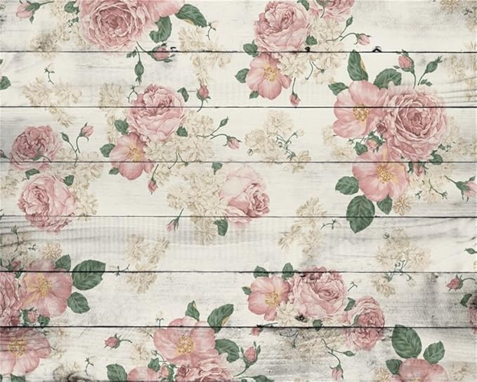 AOFOTO 10x8ft Vintage Wood Plank Rose Flower Photography Background Retro Wooden Board Pink Floral Wedding Backdrop Mother's Day Lady Girl Kid Woman Portrait Valentine's Day Photo Studio Props Vinyl