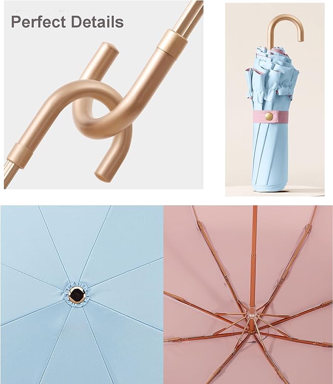 LCY Floral Edge Compact Umbrella Folding Anti-UV Parasol with Hook Handle Sunproof Rainproof & Windproof Umbrella