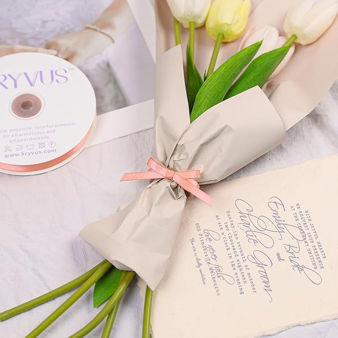 Peach Satin Ribbon, Double Faced 1/4 Inch X 25 Yards Peach Ribbon, Premium Satin Ribbon for Gift Wrapping, Crafts, Hair Bow Making, Sewing, Flower Bouquet, Wedding Party Decor