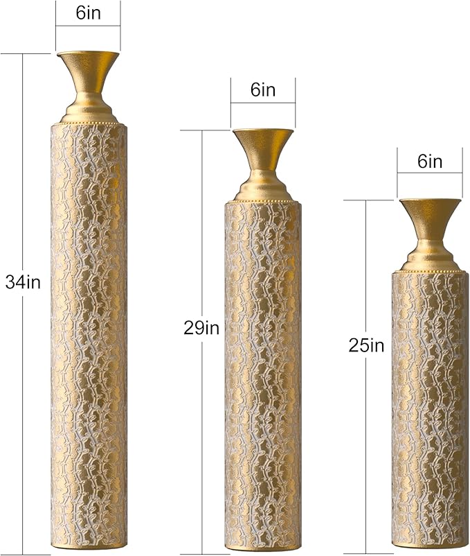 Floor Vases, Tall Home Decor Metal Vase Set of 3 Large Glazed Decorative Vases for Wedding Decor, Elegant Modern Flower Holder for Living Room, Entryway, Hallway, Dining Room