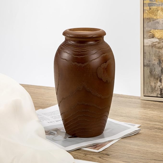 9" Tall Handmade Wooden Flower Vase, Large Wood Vase Decoration for Flower Arrangement Home Decoration