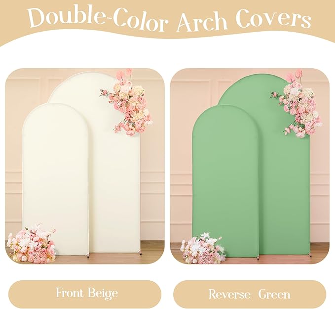 Beige Green Arch Backdrop Cover Set of 2 Spandex Arch Covers 7.2 and 6ft Wedding Birthday Party Arch Covers Stretchy Backdrop Bridal Baby Shower Biege Lavender Arch Stand Cover