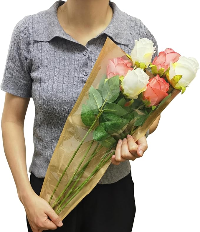 50pcs Waterproof Kraft Flower Bouquet Wrapping Paper Sleeves - Tear-Resistant Clear Window Sleeves for Wedding, Florist, Valentine's Day (18x9.8 Inch, Multi-Stem)