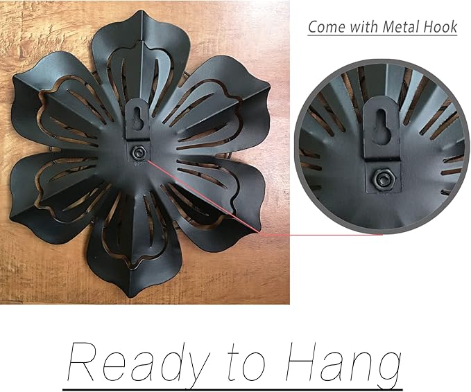 Metal Flower Wall Art Decor, 9.5”Rustic Modern Floral Sculpture, Distressed Iron Wall Hanging Home Decoration Accent Artworks for Indoor Kitchen Bedroom Living Office Outdoor Garden Patio-06 Blue Gold