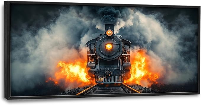 Vintage Train Large Decor Wall Art Framed Pictures for Living Room, Old Locomotive Railway Oversized Canvas Print Painting Modern Extra Large Framed Artwork for Bedroom Office 60"x30"