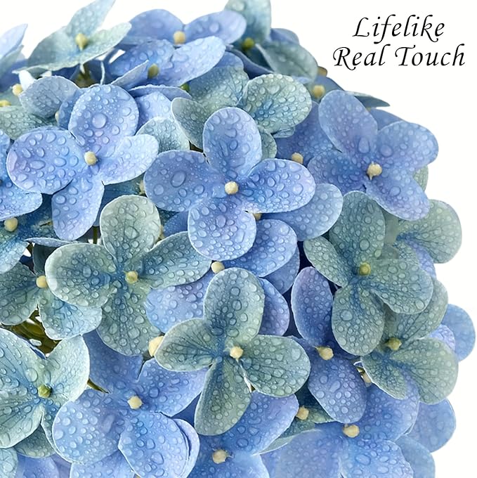 4Pcs Hydrangea Artificial Flowers, 20" Lifelike Latex Silk Real Touch Faux Hydrangea Flowers, Artificial Hydrangeas Bouquet for Wedding Centerpieces Tables Party Home (Blue)