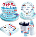 Gone Fishing Birthday Party Plates and Napkins Decorations Kit, Ofishally One Fisherman Tableware Supplies for Birthday Little Fisherman Favors Party Decor Service 24 Guests