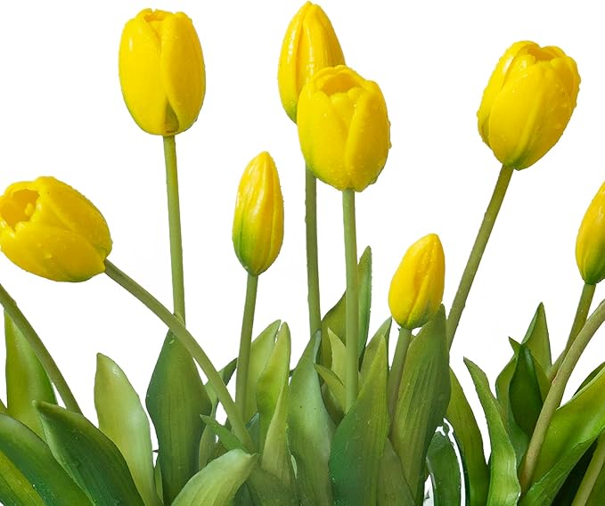 15pcs Artificial Tulips Flowers, Real Touch Latex Bouquet, Fake Tulips for Office Wedding Party Home Kitchen Garden Decoration-B Yellow