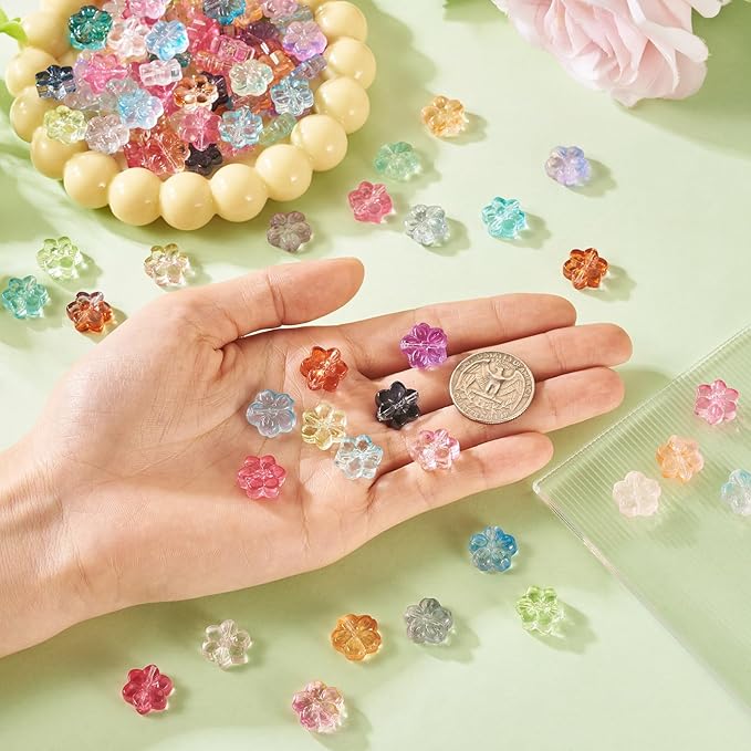 Craftdady 120pcs Flower Spacer Beads Floral Glass Beads Colorful Cute Bracelet Beads Handmade Craft Beads 13mm Earring Loose Beads for DIY Necklace Jewelry Making