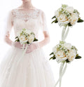 Meldel 2 x Artificial Silk Rose Bridesmaid Bouquets, 6.5'' Wide x 9.5'' Tall, Rustic Wedding Decor, Milk White, Set of 1, Ready to Use