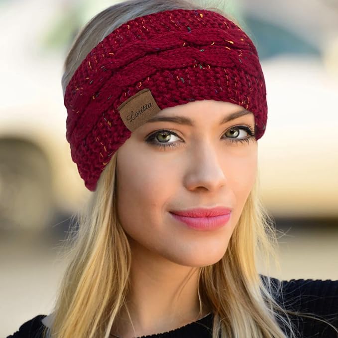 Loritta Womens Ear Warmers Headbands Winter Warm Fuzzy Cable Knit Head Wrap Fleece Lined Gifts