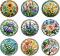ANATTASOUL Coasters Set of 9 Flowers and Stained Glass Pattern Colorful Wooden Coasters Bulk Round Housewarming Gift for New Home, 3.9" Decorative Coffee Table Protection for Farmhouse Bar Decor