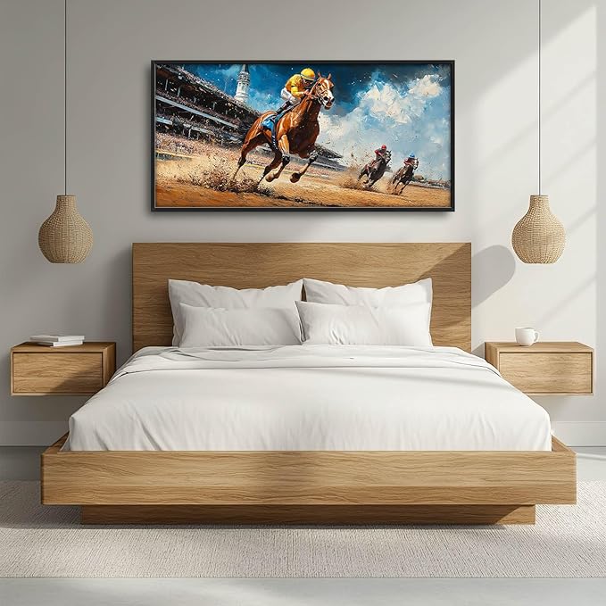 Werstern Cowboy Large Wall Art Horse Race Running Pictures Wall Decor Arena Canvas Animal Print Painting Modern Artwork Home Decoration for Living Room Bathroom Bedroom Office Framed 60"x30"