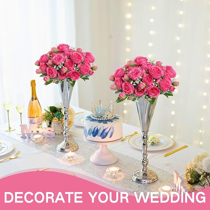 ASTRYAS 12Pcs Peonies Artificial Flowers, Hot Pink Peony Artificial Peonies, Silk Peonies Flowers Fake Peonies Bouquet for Centerpiece Table Wedding Party Home Decor
