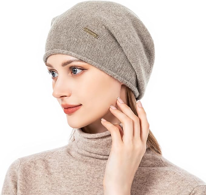 QUEENFUR Knit Slouchy Beanie Hats for Women Cashmere Ski Cap Knitted Wool Soft Warm Winter Hat