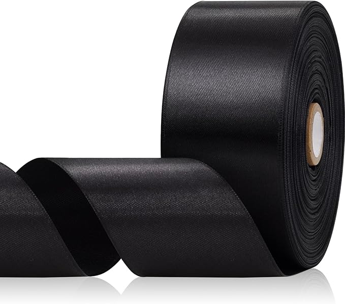 Black Ribbon 2 Inch, 60 Yards Black Satin Ribbon for Flower Bouquet, Crafts, Gift Wrapping, Birthday Party, Bows, Wedding and Halloween Decor