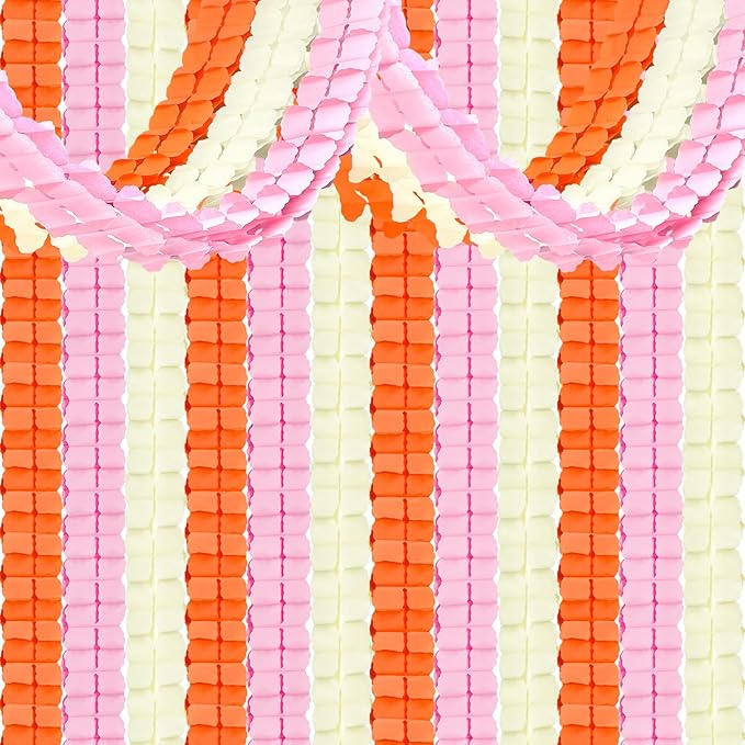 12Pcs Pink and Orange Fall Party Decorations, Hanging Paper Streamers Garland for Office Home Indoor Girls Women Birthday Sunset Thanksgiving Friendsgiving Bridal Wedding Baby Shower Backdrop Decor