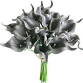 Mandy's PU Dark Grey Calla Lily Artificial Flowers 20 Stems 13.5in Faux Realistic Centerpiece for Thanksgiving and Christmas Decorations DIY Bridal Bouquet Home Décor