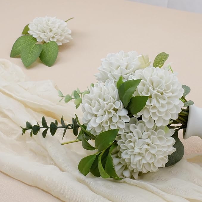Artificial Flowers, 100pcs Realistic Artificial Rose for DIY Wedding Bouquets Centerpieces Arrangements, Sand White Dahlia Flowers with Stem for Bridal Shower Party Home Decorations