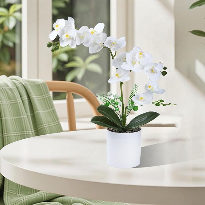 2 Pcs White Fake Orchids Orchid Orchidwith Pot Bendable Shape Washable Orchid Phalaenopsis for Decorate Office Desktop Decoration Bathroom Wedding Dining Table Office Decorations