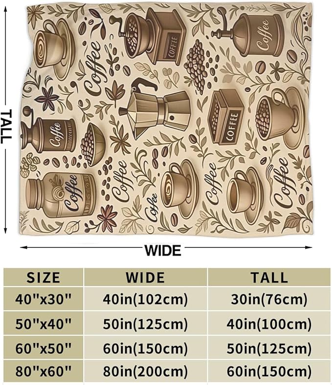 Coffee Blanket Cafe Throw Blanket Food Soft Cozy Fleece Fuzzy Stuffed Plush Flannel Gifts for Girls Women Boys Kids Adults 50"X60"