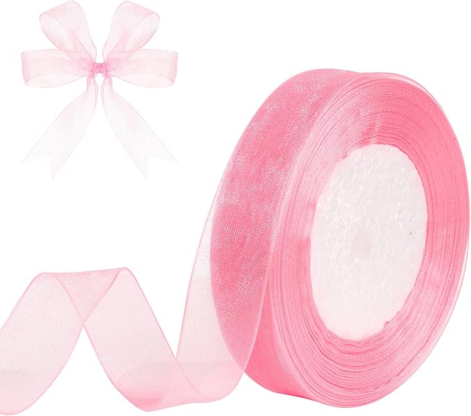 3/4 Inch x 50 Yards Sheer Organza Ribbon Chiffon Ribbon for Gift Wedding Flower Bouquet Wrapping Decorations Crafts (Light Pink)
