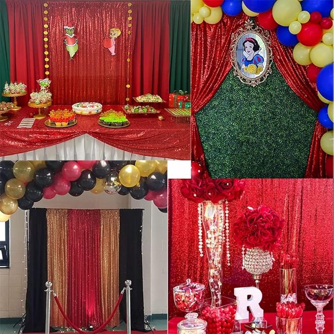 Red Sequin Curtains 4FTx8FT 2 Panles Sequin Backdrop for Parties Glitter Backdrop Photo Background for Wedding Baby Shower