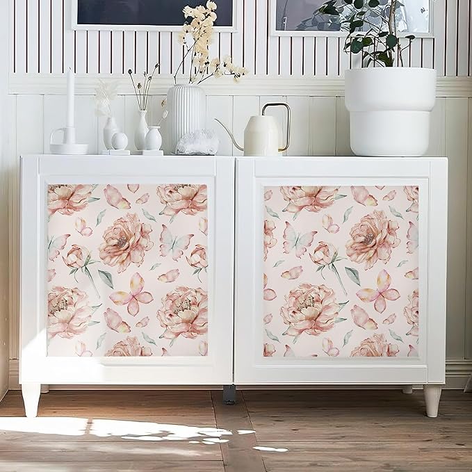 Safiyya Peel and Stick Wallpaper Floral Contact Paper for Cabinets and Drawers Modern Wall Paper Pink Peony Self Adhesive Removable Wallpaper for Bedroom Vinyl Rolls 78.7''×17.3"