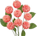 Hollyone 27.6" Pink Artificial Dahlia Flowers 3Pcs Fake Roses Bouquet Ball Dahlia Flower Arrangement Faux Pincushion Flower with 3 Heads Long Stem for Centerpiece Home Decor