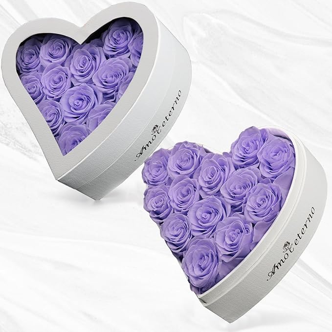 Flower, Forever Roses in A Box, Fresh Flowers, Birthday Gifts for Her, Women, Mom, Girlfriend, Wife, Grandma,Purple Forever Roses