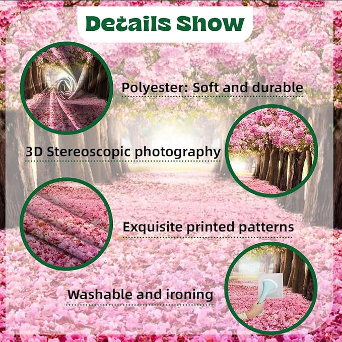12x6ft Spring Pink Flower Backdrop Cherry Blossom Floral Petal Trees Boulevard Garden Romantic Valentine's Day Photography Background for Wedding Baby Shower Tea Party Girl Adult Portraits