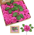 Artificial Roses Flowers 50pcs Real Looking Foam Fake Roses with Stems for DIY Wedding Bouquets Bridal Shower Centerpieces Party Decorations (50, Rose Red)